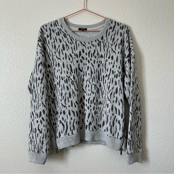 Rails Marlo Sweatshirt Grey Abstract Cheetah Print Exposed Zippers - Picture 4 of 8